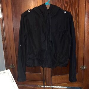 Forever 21 Black Cinch Waist  Cropped Hooded Lightweight Jacket M